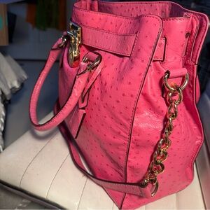 Michael Kors Pink Ostrich-Embossed Shoulder Bag
